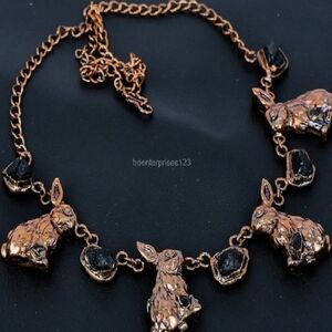 Women’s Rabbit Pendant Necklace - Rose Gold with Black Accents